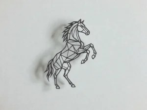 Cadre Mural Cheval Géométrique en Bois Artisanal