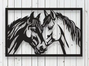 Cadre Mural Deux Chevaux Amoureux en Bois Artisanal