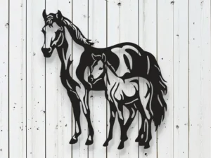 Cadre Mural Jument et Poulain en Bois Artisanal