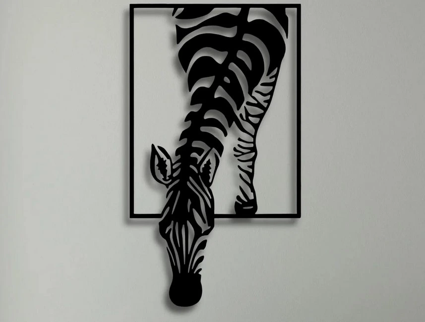 Cadre Mural Zèbre en Bois Artisanal