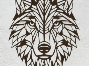 Cadre Mural Tête de Loup Géométrique en Bois Artisanal