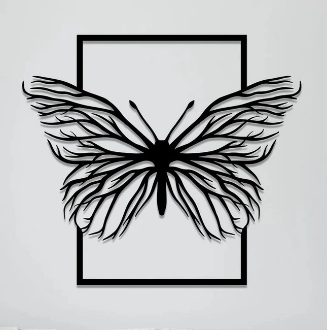 Cadre Mural Papillon Branches Nature en Bois Artisanal