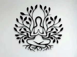 Cadre Mural Yoga Arbre Méditation en Bois Artisanal
