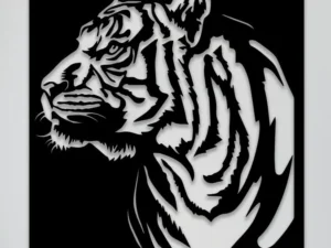 Cadre Mural Tête de Tigre Profil en Bois Artisanal