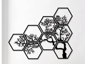 Cadre Mural Hexagonal Arbre 7 Pièces en Bois Artisanal