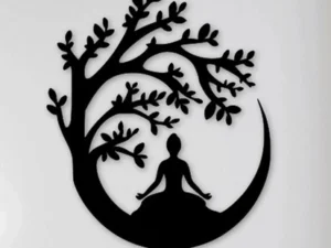 Cadre Mural Méditation Arbre de Vie en Bois Artisanal