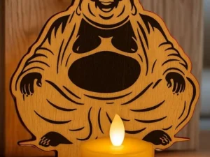 Porte-Bougie Bouddha Rieur en Bois Artisanal