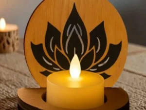 Porte-Bougie Fleur de Lotus en Bois Artisanal