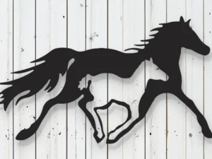 Cadre Mural Cheval Galopant avec Poulain en Bois Artisanal