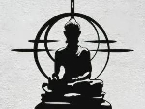 Cadre Mural Bouddha Méditation Aura en Bois Artisanal