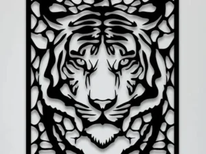 Cadre Mural Tigre Majestueux en Bois Artisanal