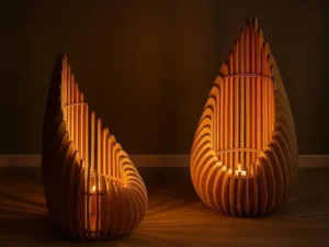 Lot de 2 Photophores Goutte Flamme en Bois Artisanal