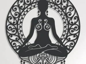 Cadre Mural Méditation Femme Lotus Mandala en Bois Artisanal