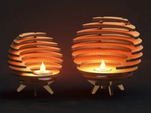 Lot de 2 Photophores en Bois Artisanal