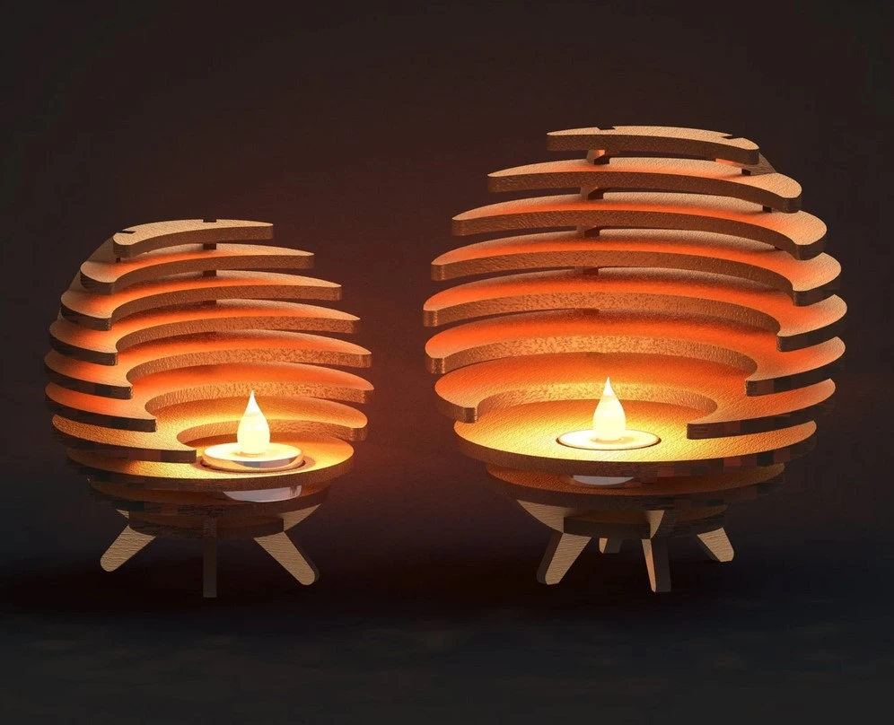 Lot de 2 Photophores en Bois Artisanal