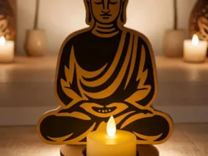 Porte-Bougie Bouddha Méditation en Bois Artisanal