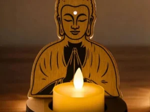 Porte-Bougie Bouddha Namasté en Bois Artisanal