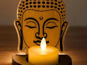 Porte-Bougie Tête de Bouddha Serein en Bois Artisanal