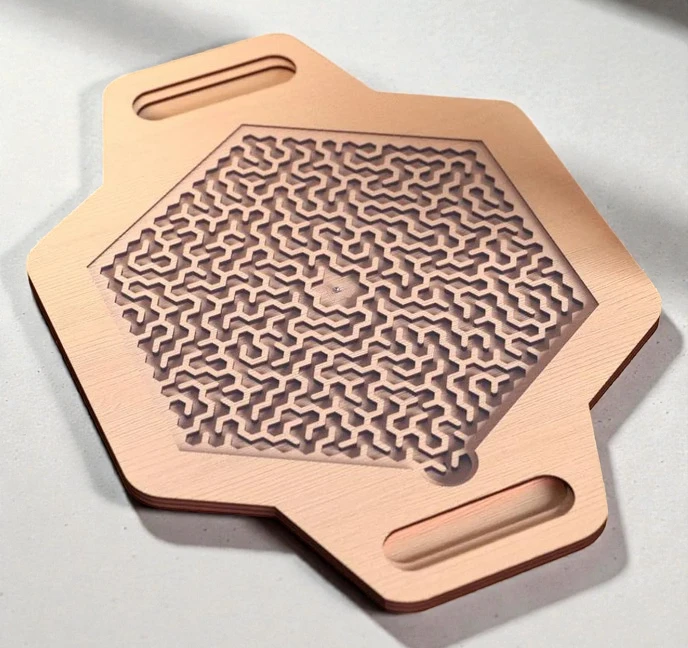 Labyrinthe à Bille Hexagonal en Bois Artisanal Montessori