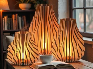 Lot de 3 Photophores Goutte en Bois Artisanal