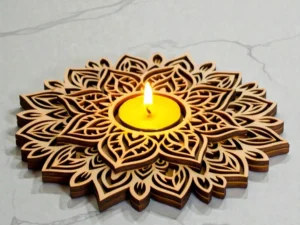 Bougeoir Mandala Lotus Multicouche en Bois Artisanal